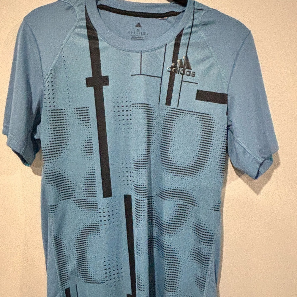 Adidas Light Blue T-Shirt with Black Stripes